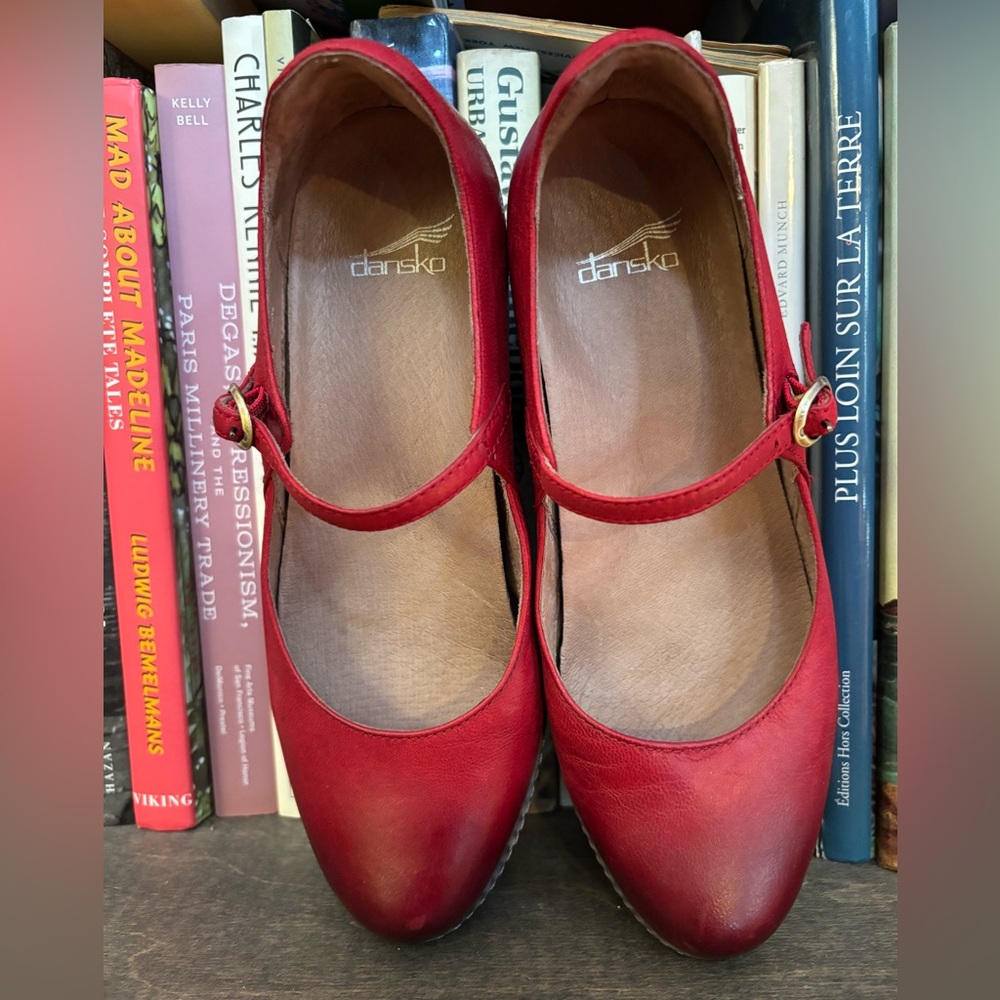 SOLD- Dansko Women's Red Mary Jane Shoes. Size 7.5-8 US